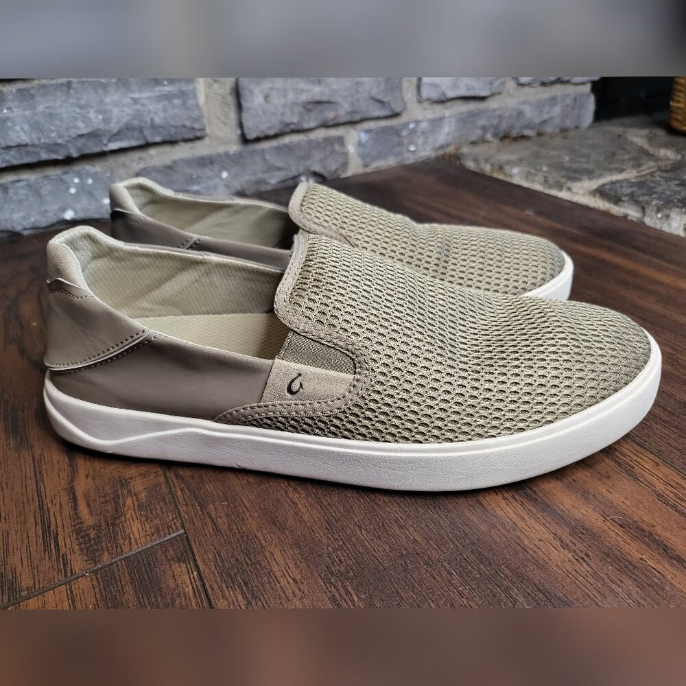 Olukai Lae'Ahi Slip On Sneakers Mens 11 Casual Comfort Clay Brown Gray Leather